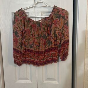 Cynthia Rowley Women's Floral Boho Off The Shoulder Crop Top Multicolor Small